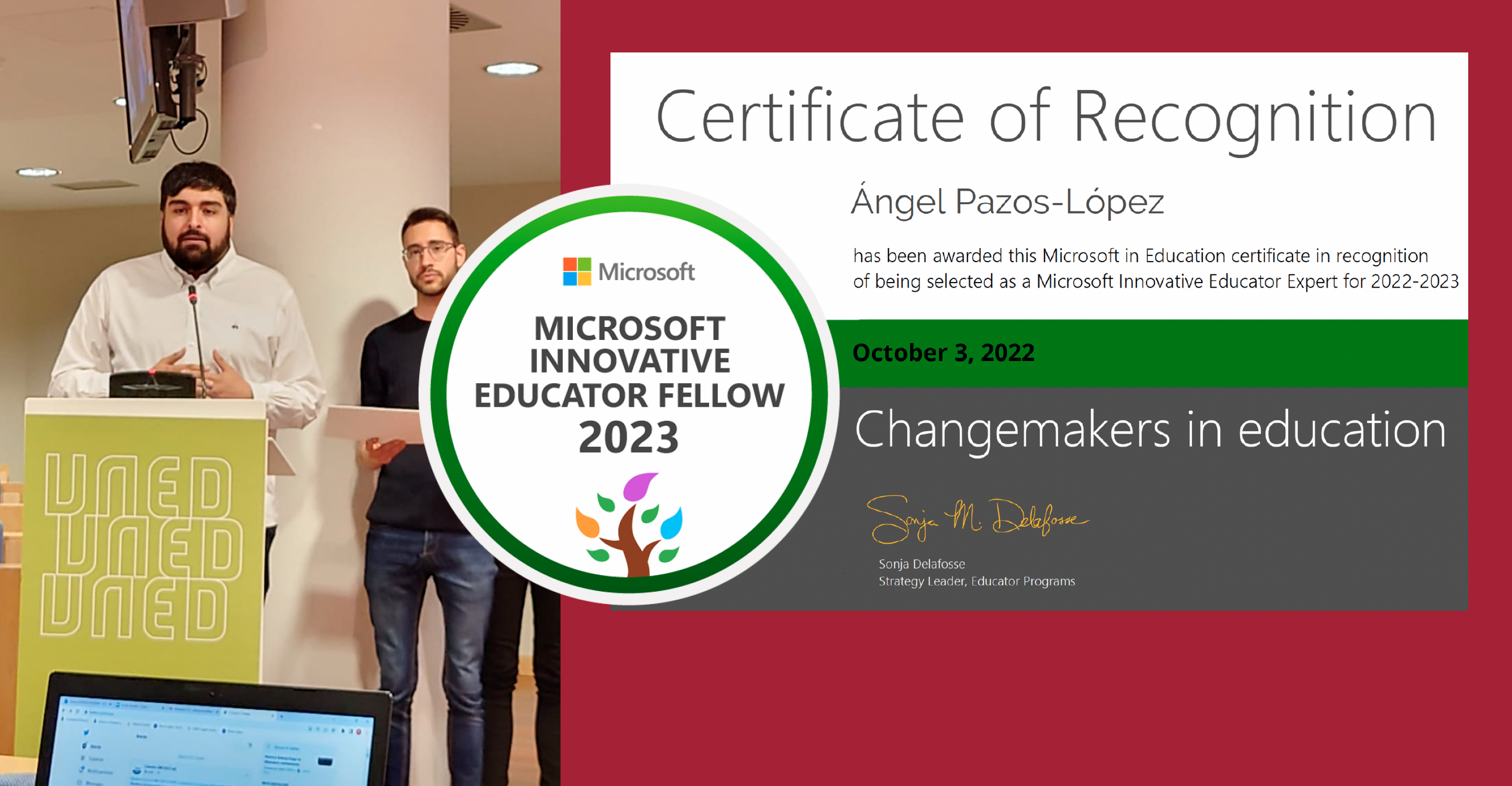 El profesor Ángel Pazos-López ha sido reconocido con la distinción «Microsoft Innovative Educator Fellow 22-23» por su contribución a la innovación educativa